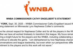 WNBA总裁回应科利尔炮轰：致力于推动发展 对她的言论感到遗憾